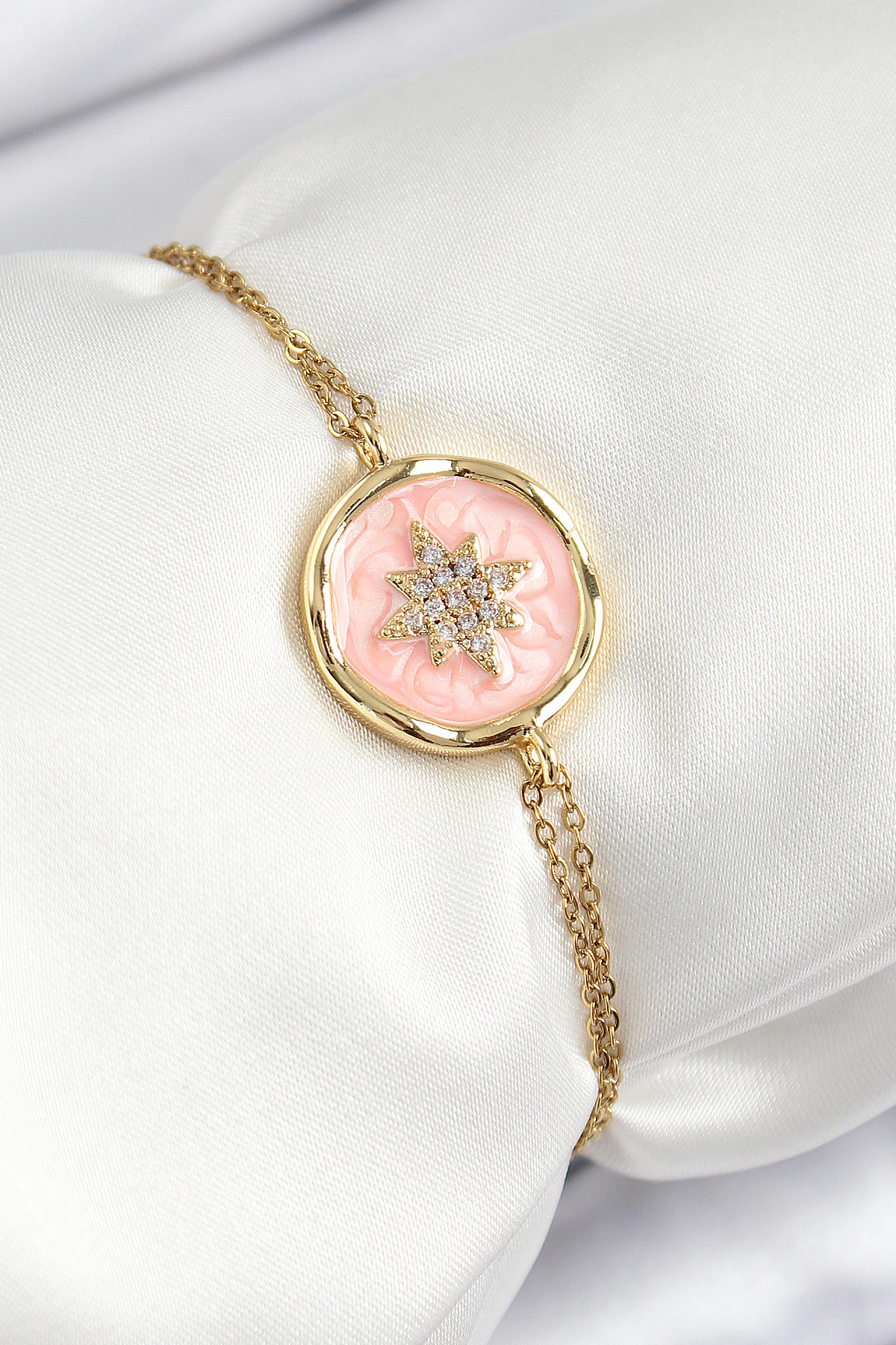 316L Çelik Zincir Pembe Mineli Sanatsal Portre Kuzey Yıldızı Mode