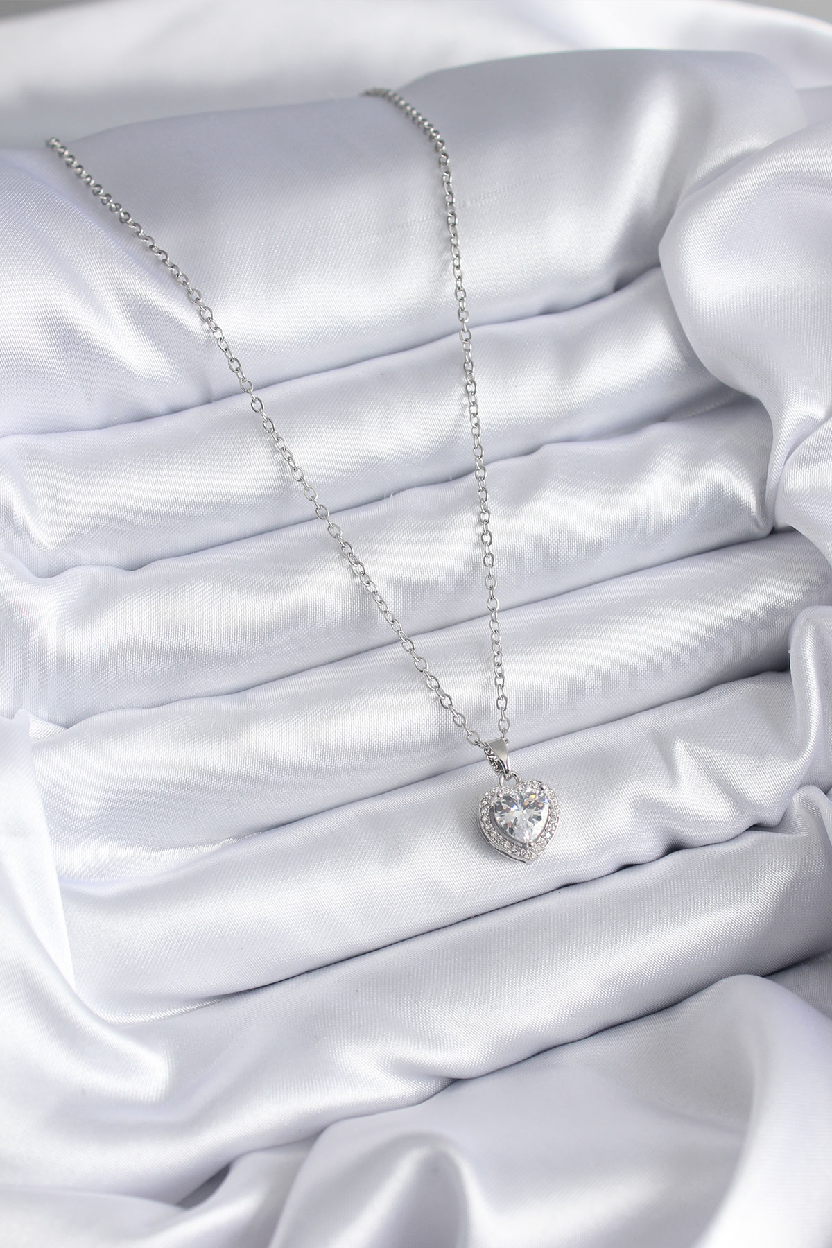 316L Çelik Zincir Gümüş Renk Kalp Model Charm Kadın Kolye SL6634