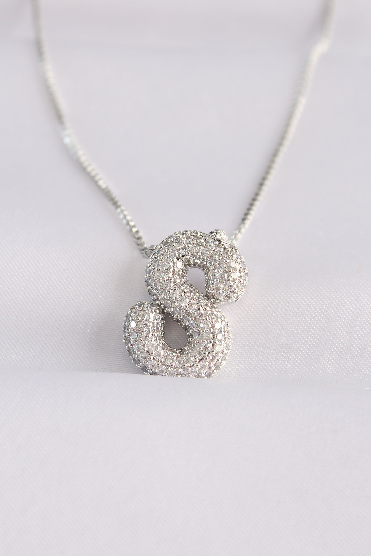 316L Çelik Zincirli Zirkon Taşlı S Harfli Silver Renk Bubble Koly
