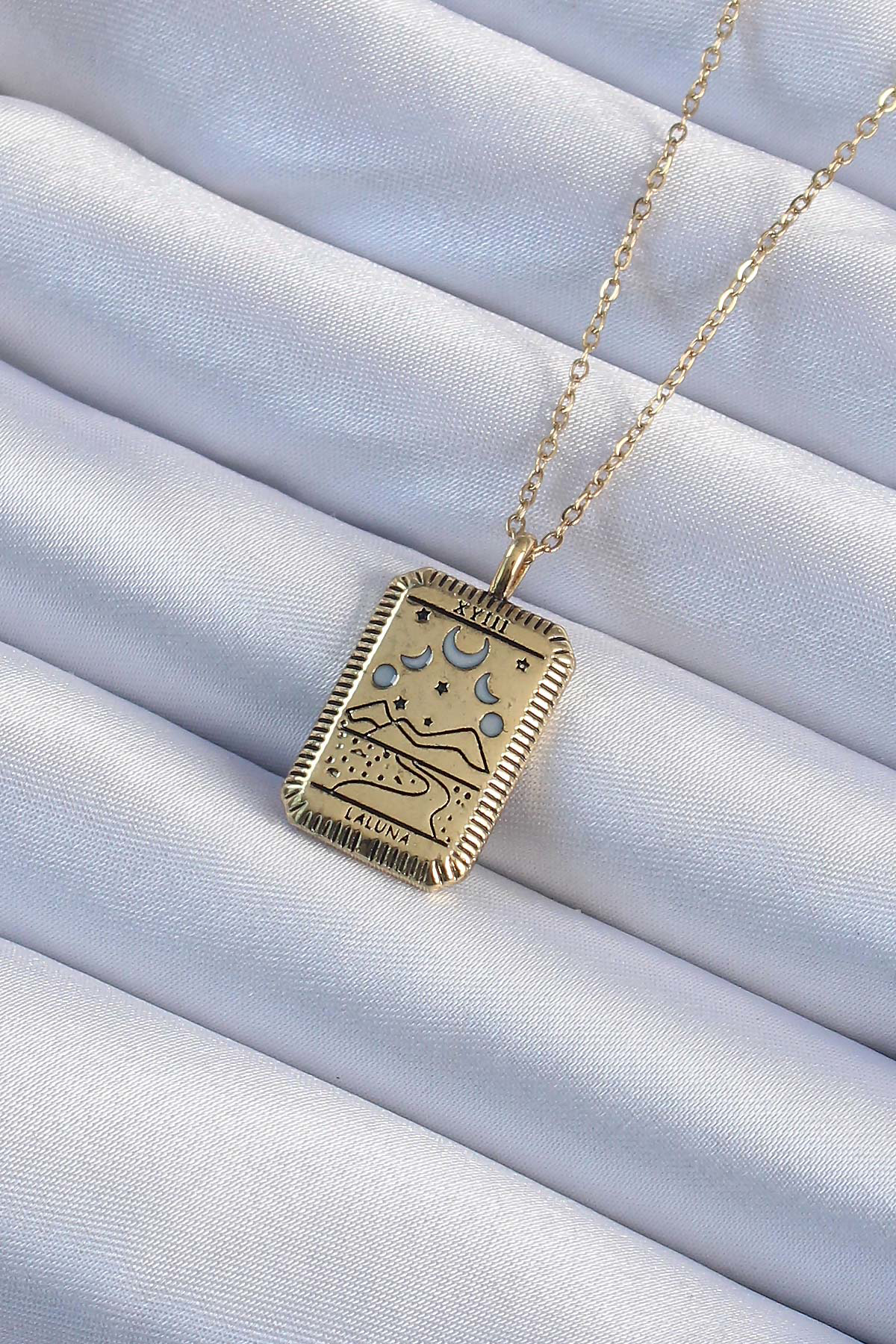 316L Çelik Zincir Eskitme Altın Renk Ay Figürlü Tarot Kolye SL871