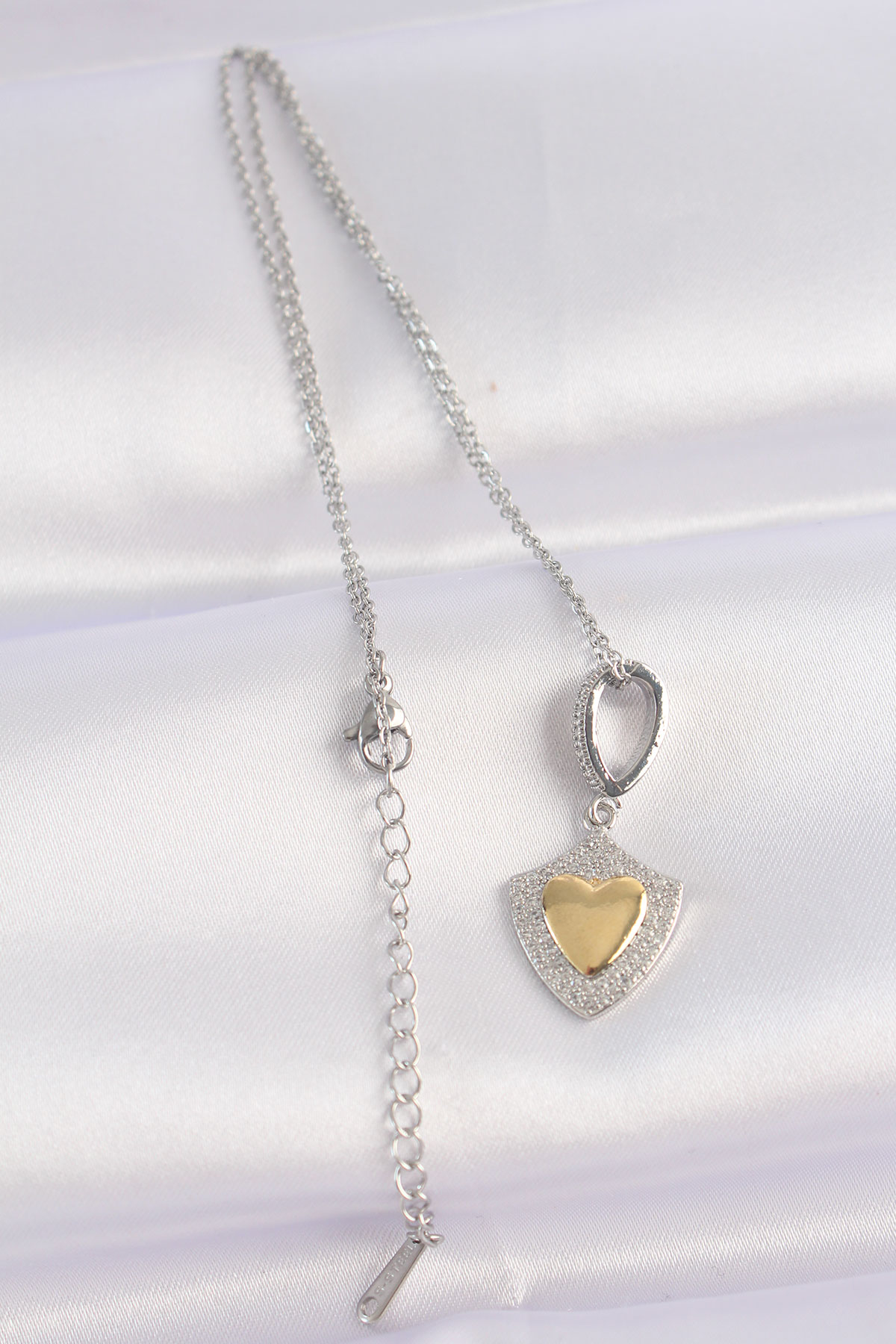 316L Çelik Zincir Gümüş Renk Zirkon Taşlı Tasarım Altın Renk Kalp