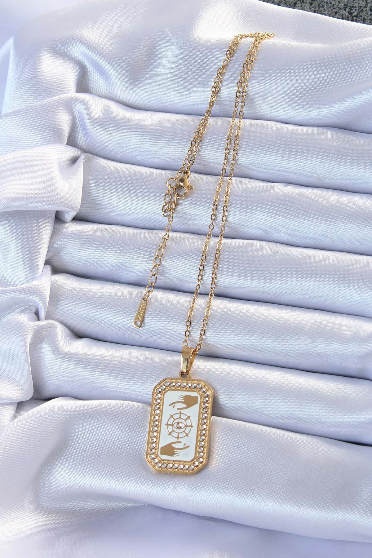 316L Çelik Zincir Altın Renk Mineli Zirkon Taşlı Göz Figür Tarot