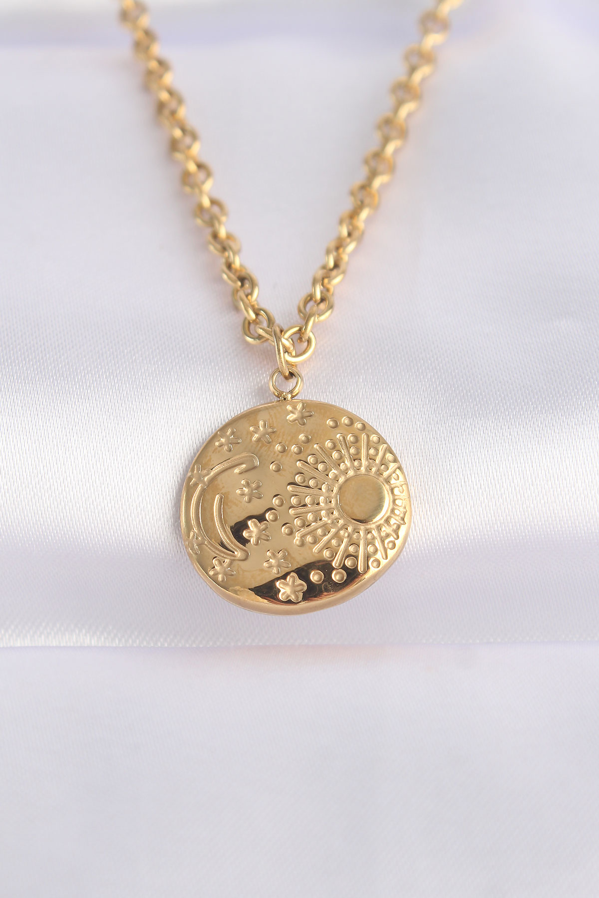 316L Çelik Zincir Altın Renk Oval Desenli Kolye SL7732