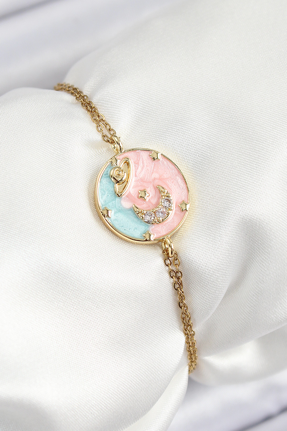 316L Çelik Zincir Mineli Sanatsal Portre Zirkon Taşlı Gezegen Mod