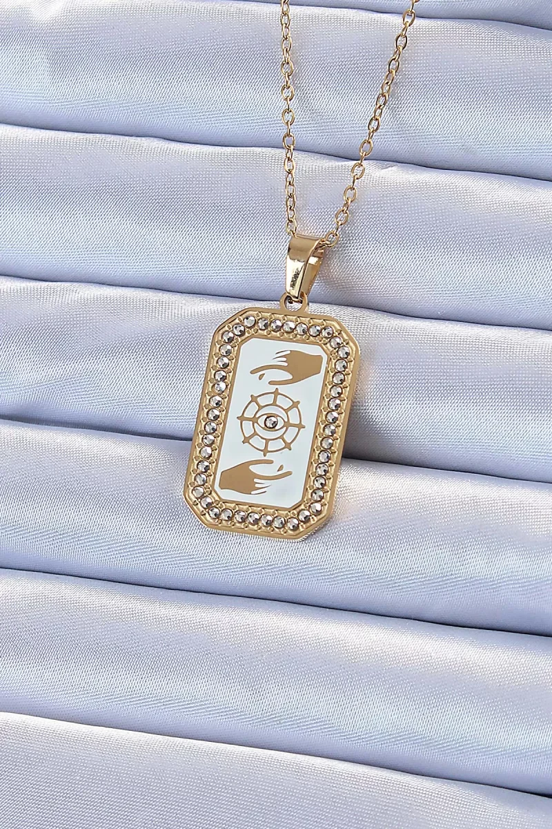 316L Çelik Zincir Altın Renk Mineli Zirkon Taşlı Göz Figür Tarot 