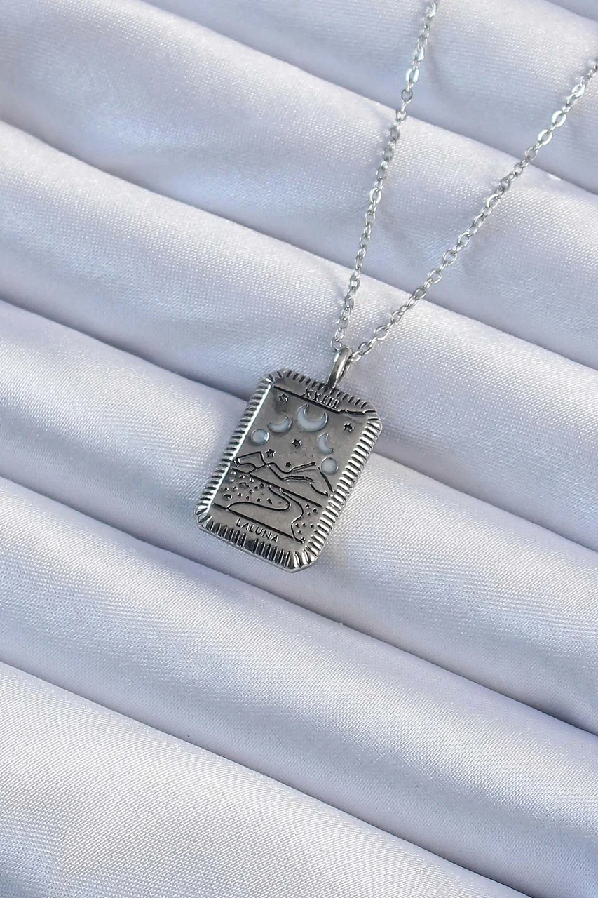 316l Çelik Zincir Eskitme Gümüş Renk Ay Figürlü Tarot Kolye Tj-bko9222 Diğer