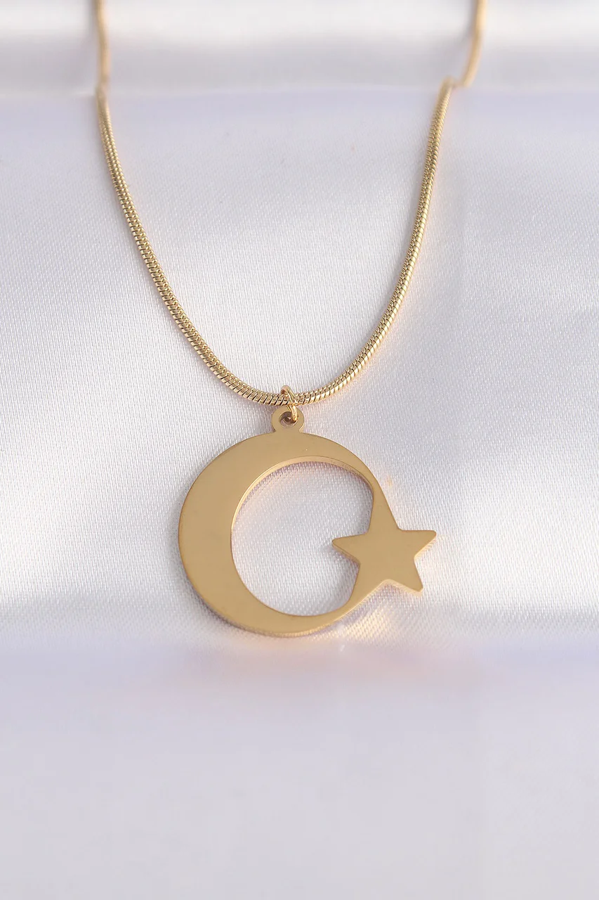 316l Çelik Zincir Gold Renk Ay Yıldız Unisex Kolye Tj-bko8699 Diğer