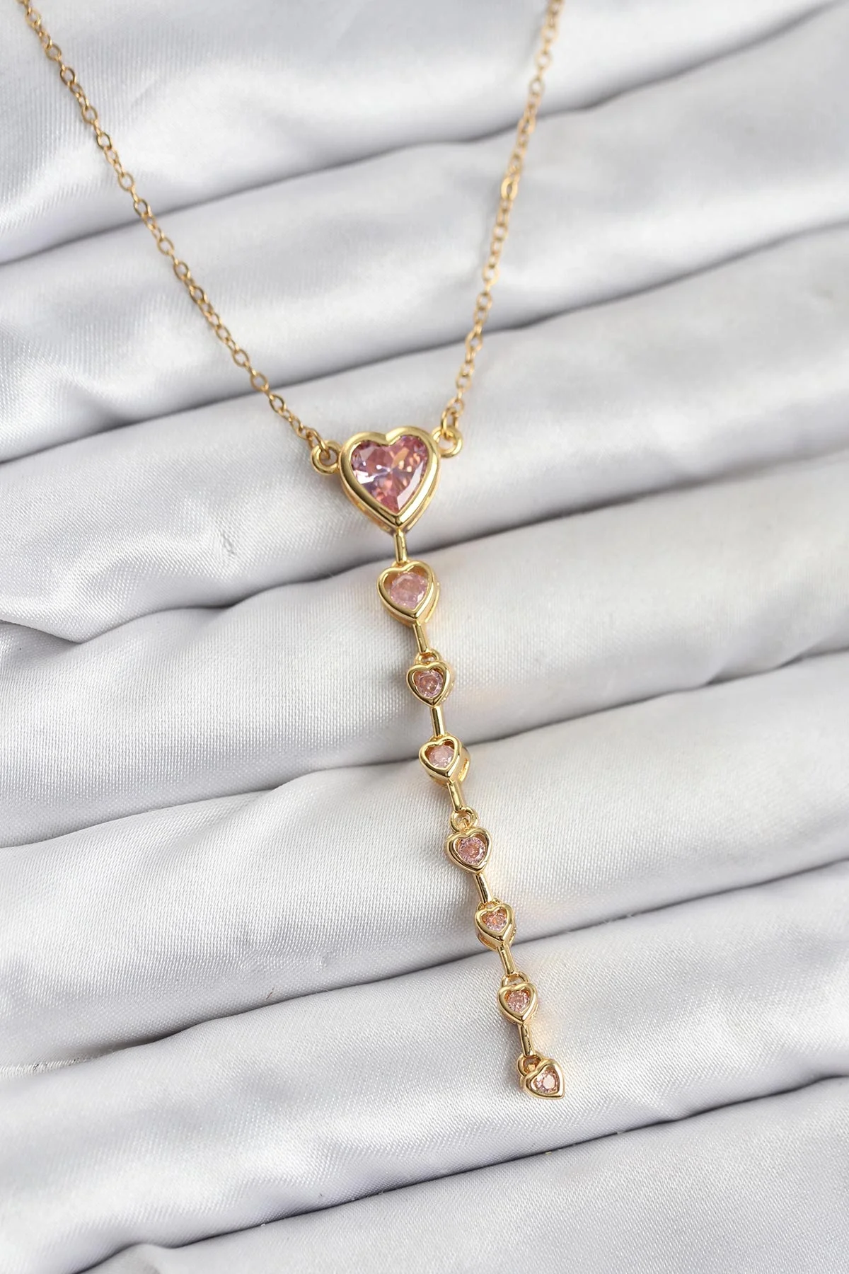 316L Çelik Zincir Gold Renk Pembe Kalp Kadın Kolye 316L Çelik Zincir Gold Renk Pembe Kalp Kadın Kolye