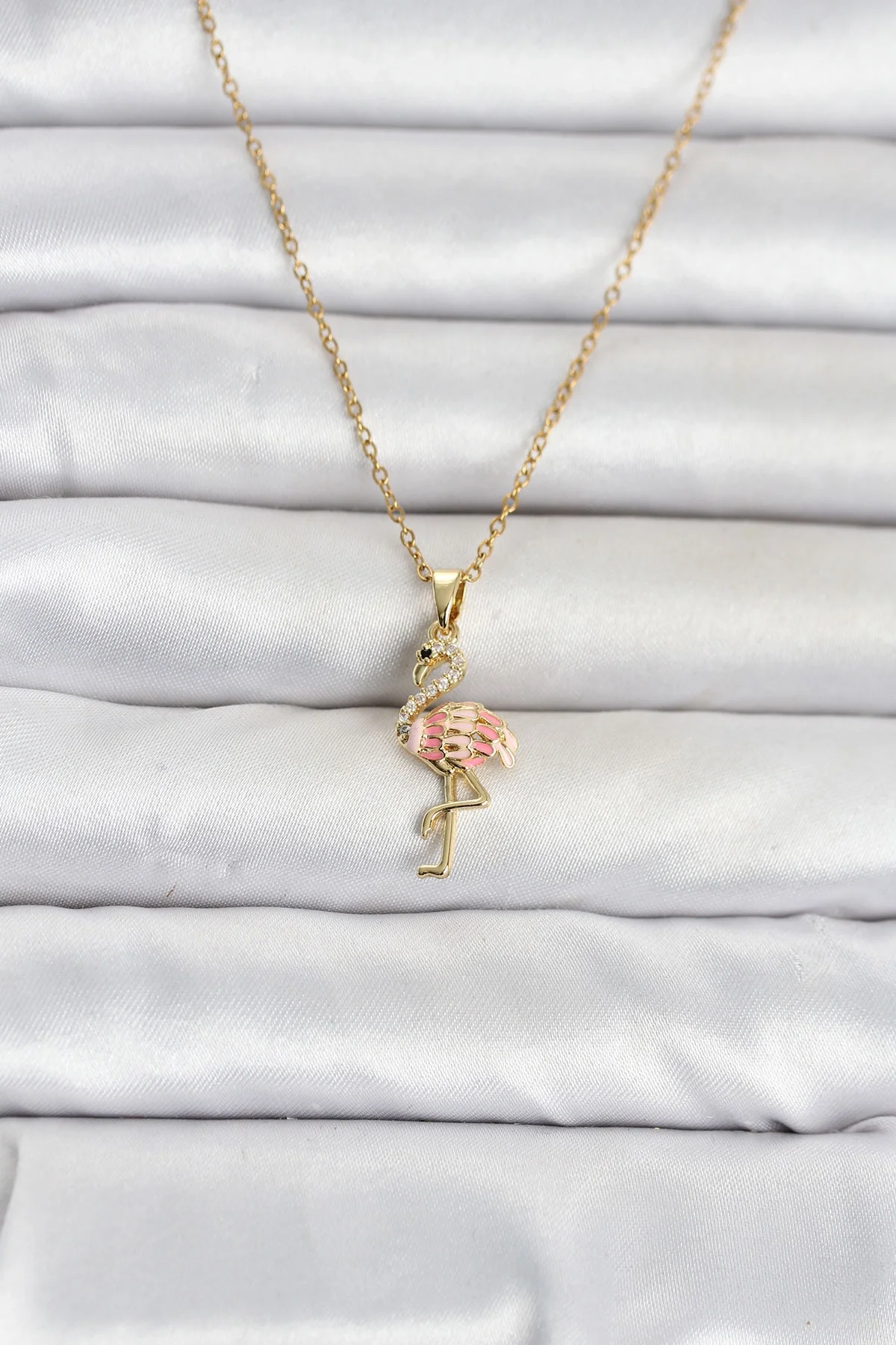316L Çelik Zincir Gold Renk Flamingo Model Kadın Kolye