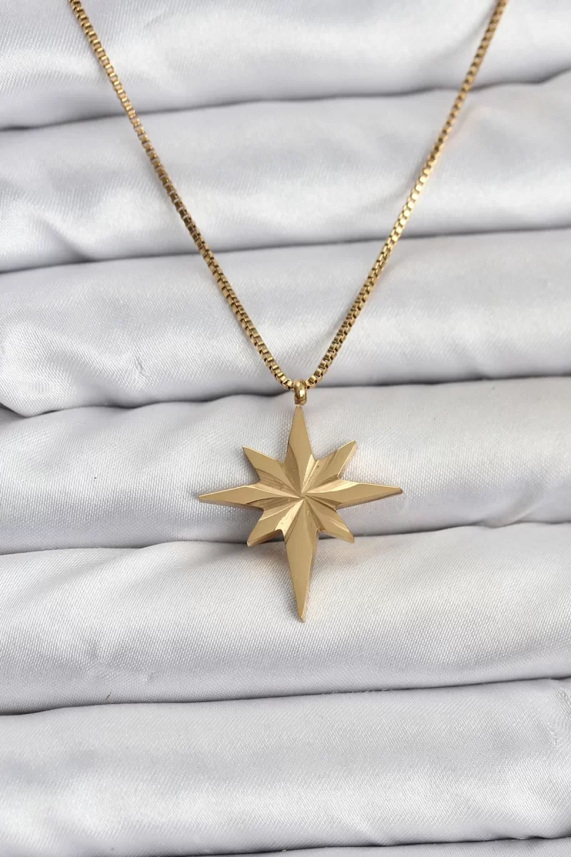 316L Çelik Zincir Gold Renk Kutup Yıldızı Model 60 cm Zincir Kadı