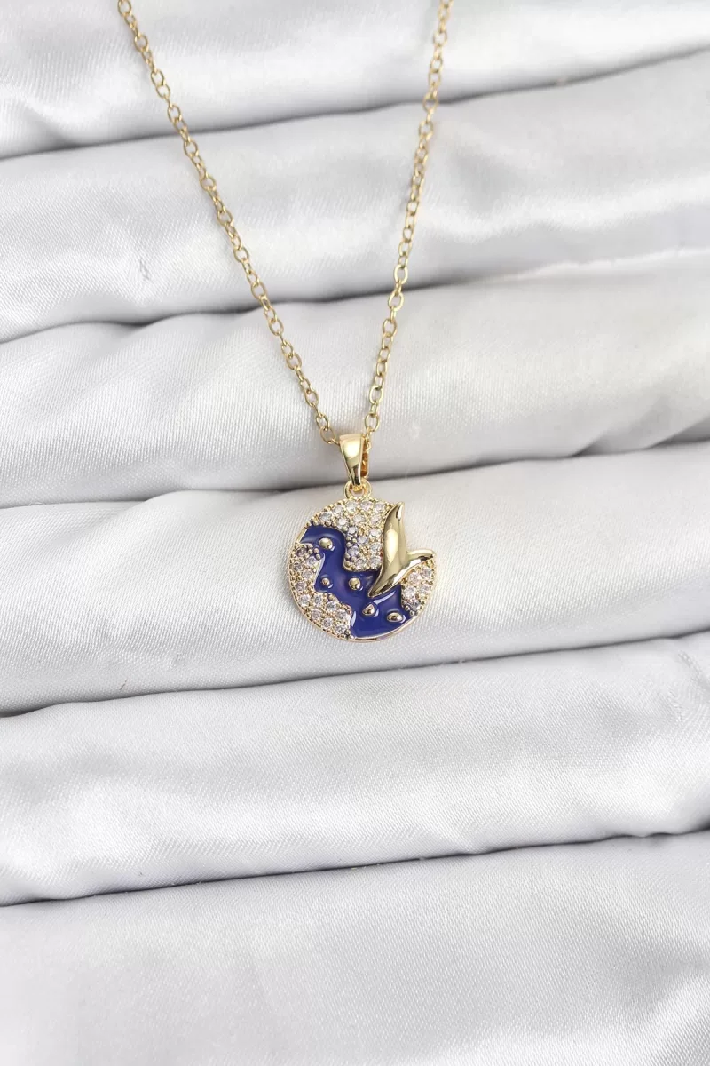316L Çelik Zincir Gold Renk Gece Model Zirkon Taşlı Kadın Kolye -