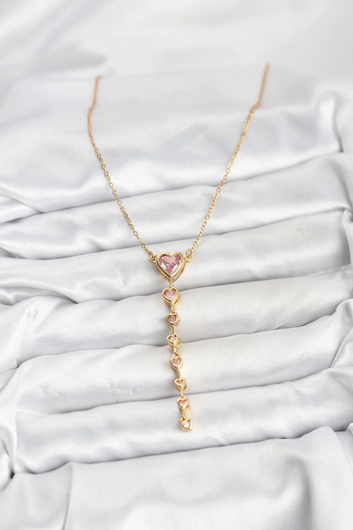 316L Çelik Zincir Gold Renk Pembe Kalp Kadın Kolye 316L Çelik Zincir Gold Renk Pembe Kalp Kadın Kolye