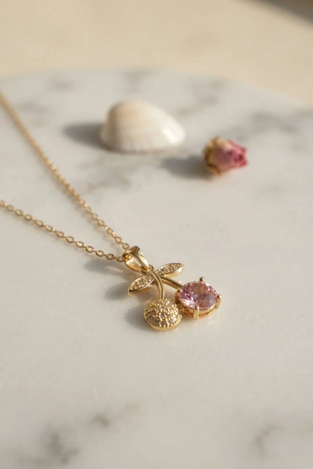 316L Çelik Zincir Gold Renk Pembe Kiraz Model Kolye TJ-BKO11190 Fiyatı, Yorumları ve Özellikleri