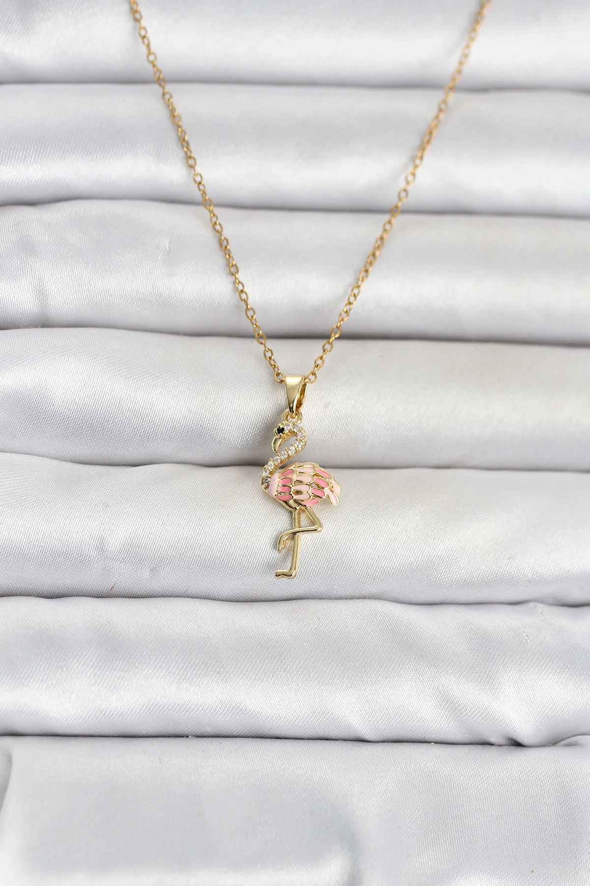 316L Çelik Zincir Gold Renk Flamingo Model Kadın Kolye TJ-BKO11106