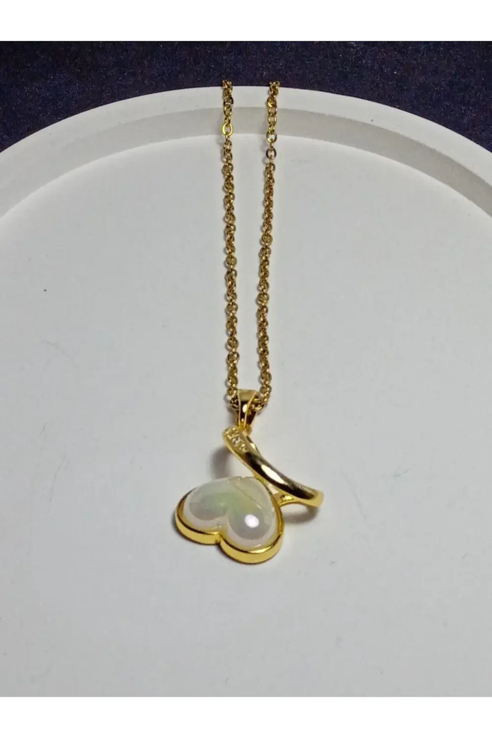 316L Çelik Zincir Gold Renk Zirkon Taşlı Mineli Kalp kolye