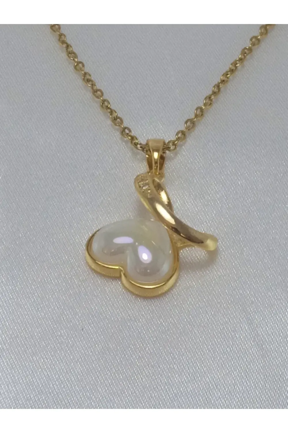 316L Çelik Zincir Gold Renk Zirkon Taşlı Mineli Kalp kolye