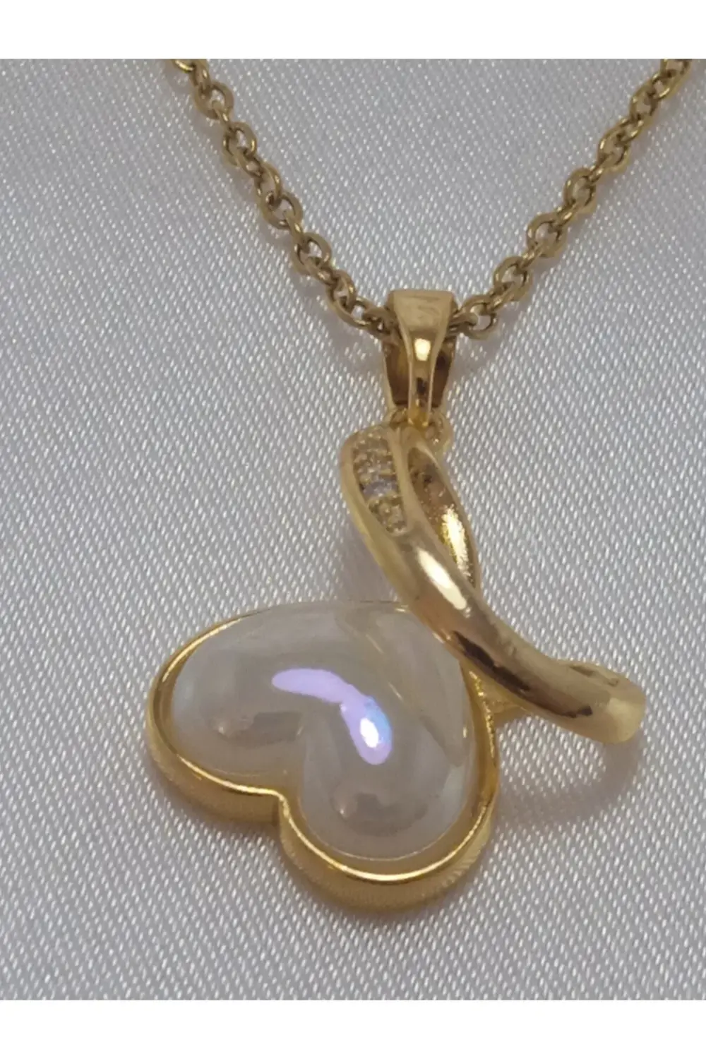 316L Çelik Zincir Gold Renk Zirkon Taşlı Mineli Kalp kolye