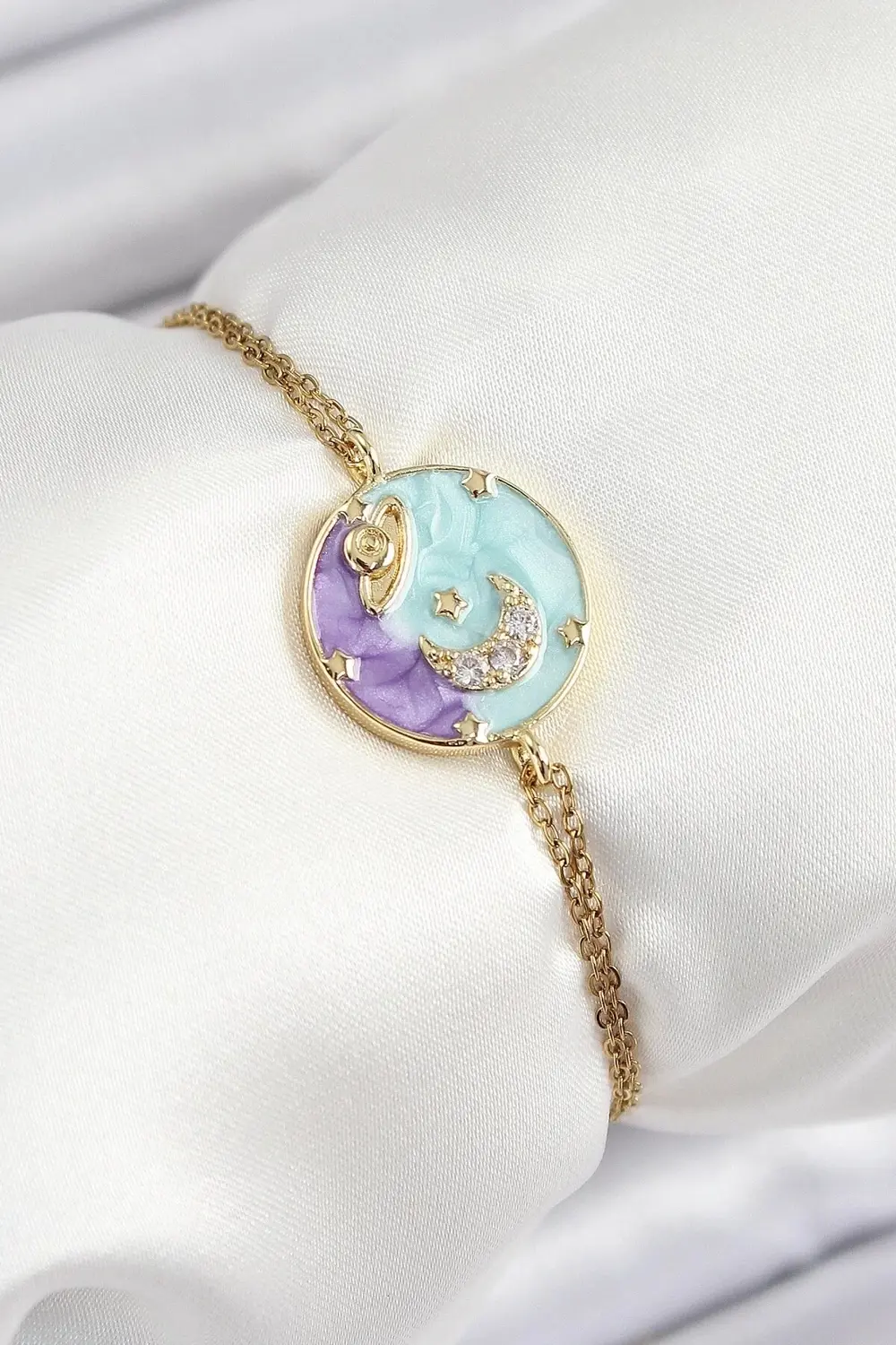 316L Çelik Zincir Mineli Sanatsal Portre Zirkon Taşlı Gezegen Mod