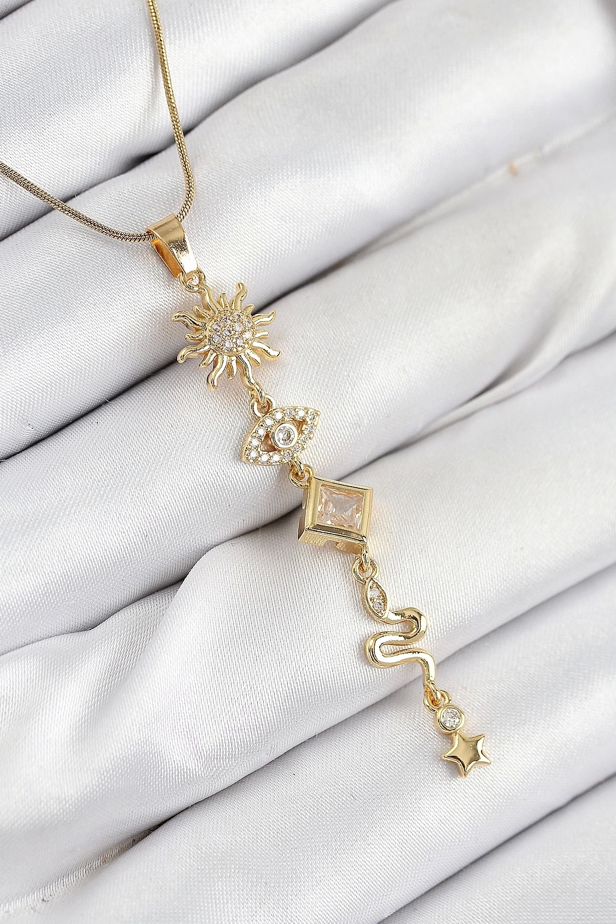 316L Çelik Zirkon Taşlı Güneş Ve Ay Enerji Model Gold Renk Kadın