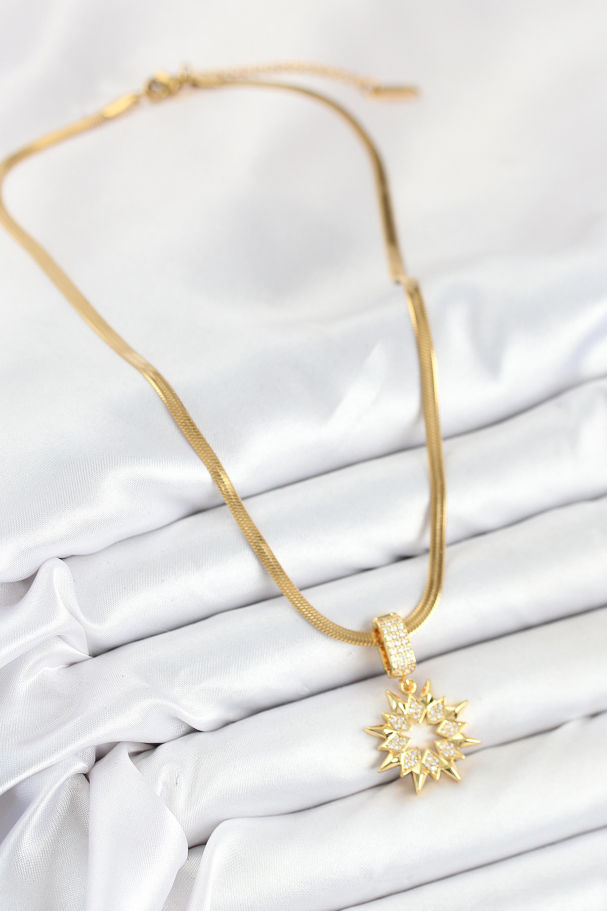 316L Çelik Zirkon Taşlı Yıldız Model Gold Renk Kadın Kolye - TJ-B