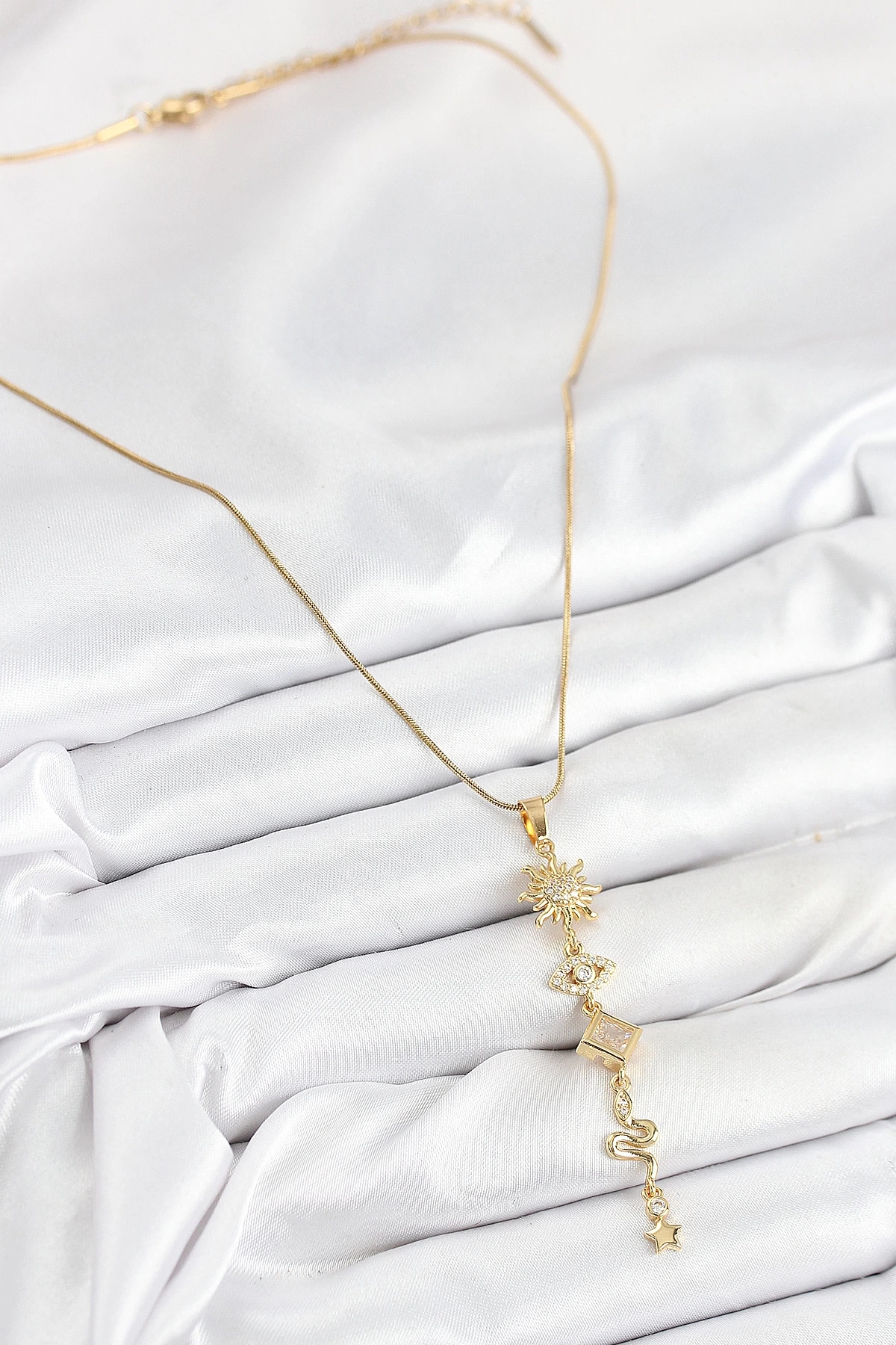 316L Çelik Zirkon Taşlı Güneş Ve Ay Enerji Model Gold Renk Kadın