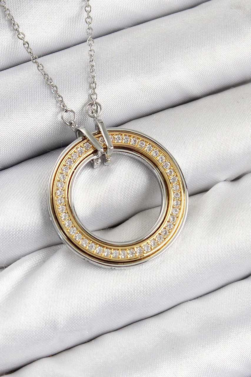 316l Çelik Zirkon Taşlı Dönen Daire Model Gold Ve Gümüş Renk Kadın Kolye Tj-bko10479 Diğer