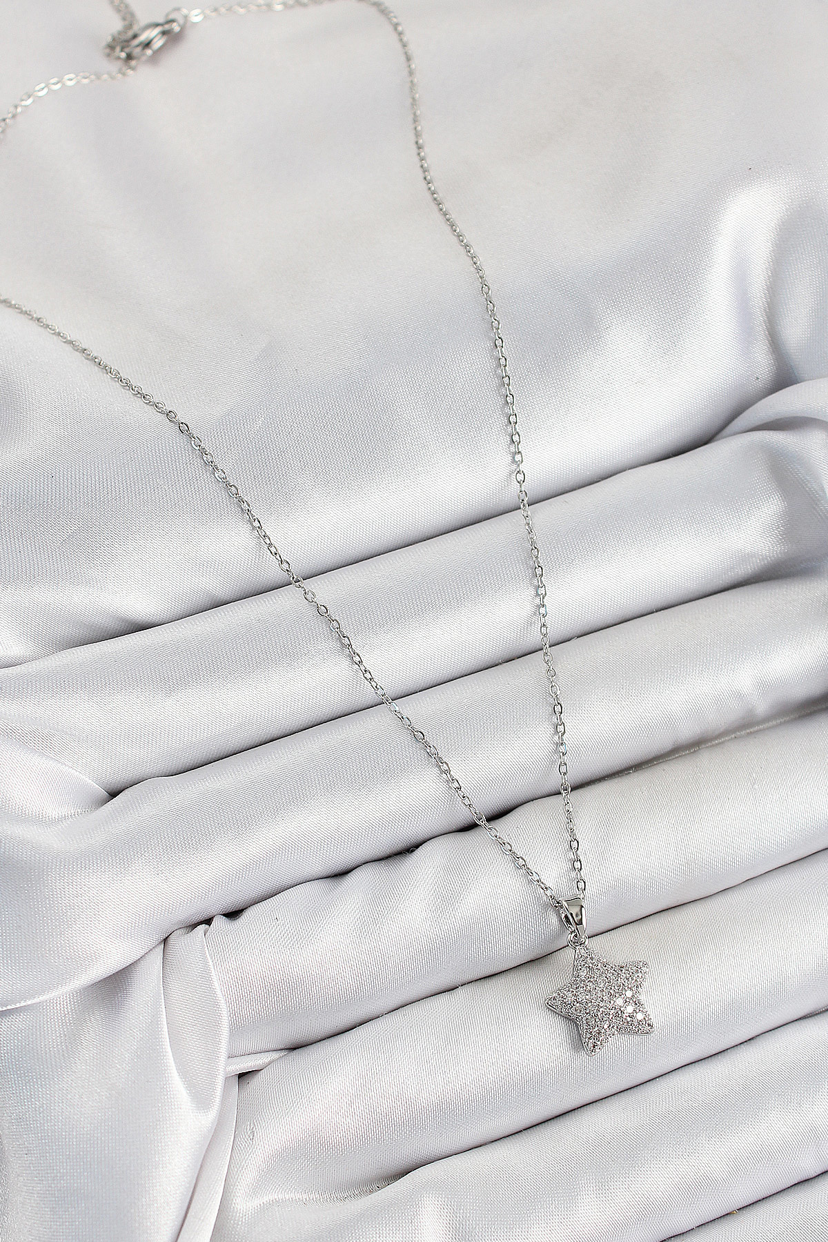 316L Çelik Zirkon Taşlı Yıldız Model Gümüş Renk Kadın Kolye