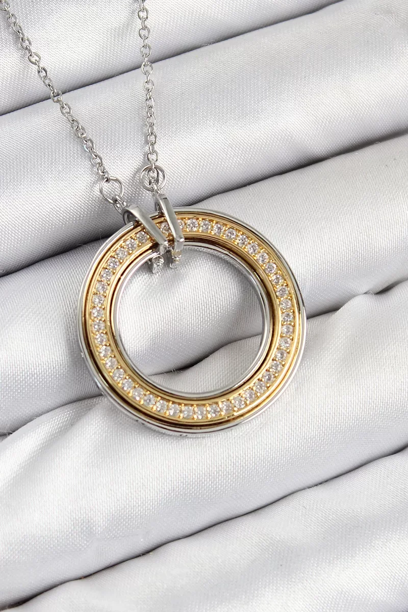 316L Çelik Zirkon Taşlı Dönen Daire Model Gold Ve Gümüş Renk Kadı