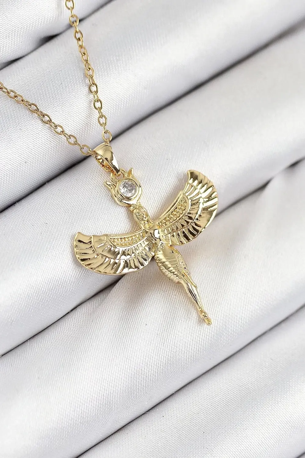 316L Çelik Zirkon Taşlı Melek Model Gold Renk Kadın Kolye
