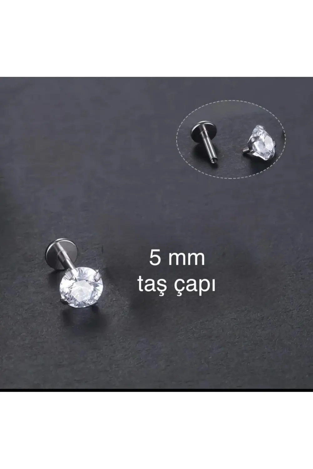 Arescollection 316L Cerrahi Çelik Büyük Boy Zirkon Tek Taş Tragus Helix Conch Kı