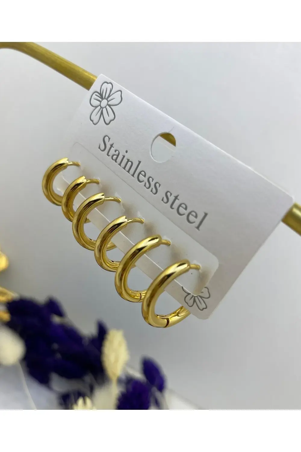 Arescollection 316L Cerrahi Çelik Kalin 6 Li 3 Çift 3 Boy Halka Küpe Seti