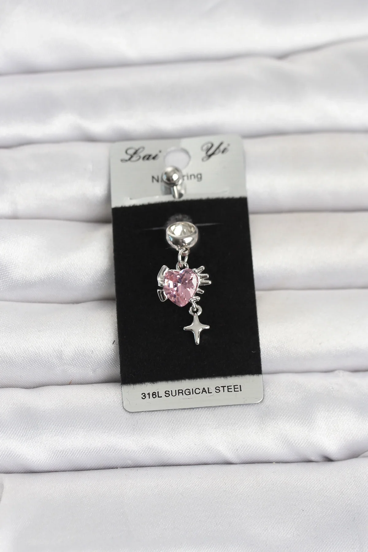 316L Cerrahi Çelik Pembe Zirkon Taşlı Model Göbek Piercing