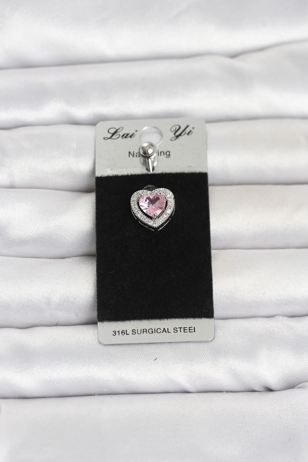 316L Cerrahi Çelik Pembe Kalp Model Göbek Piercing 5886