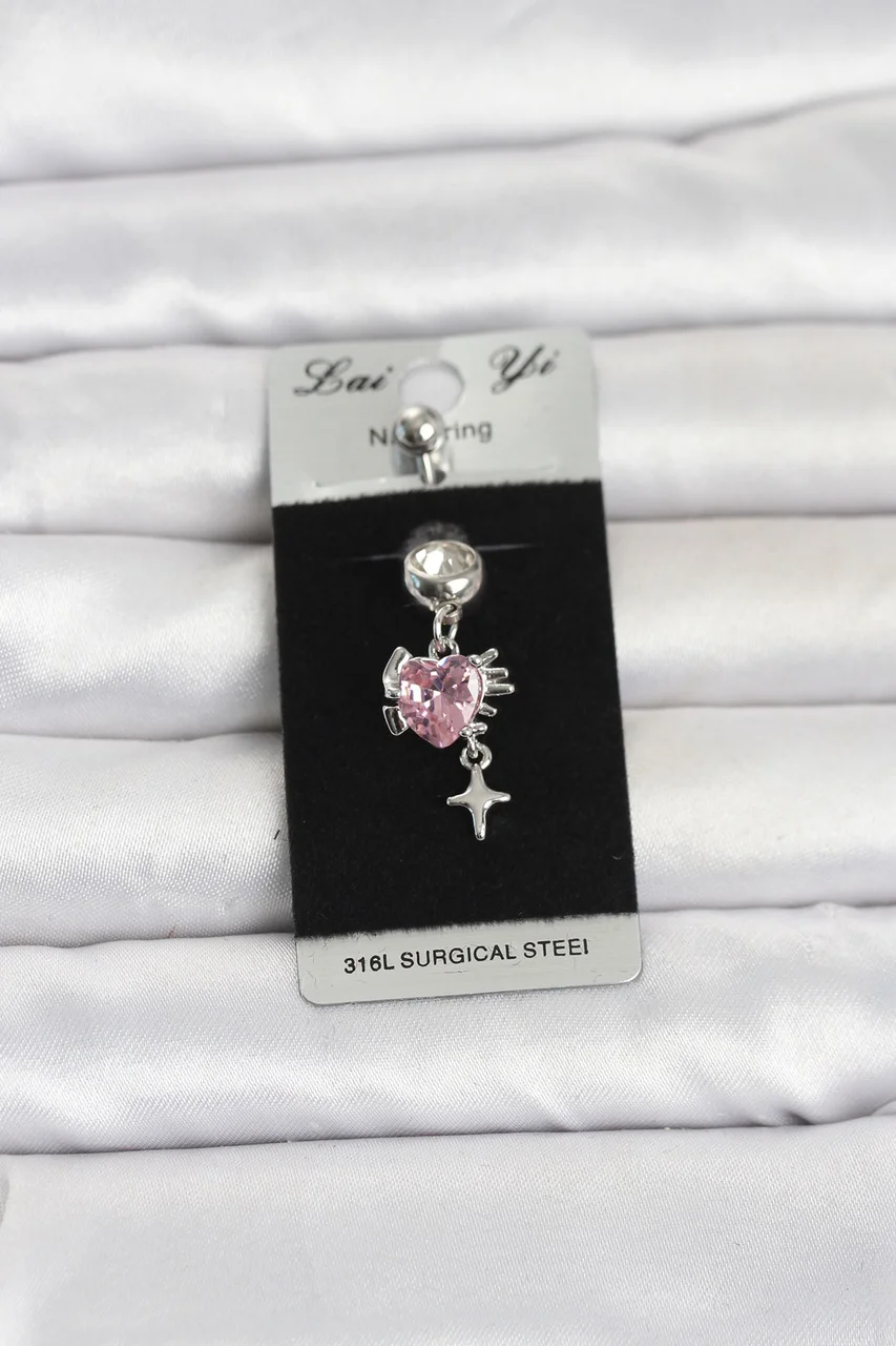 316l Cerrahi Çelik Pembe Zirkon Taşlı Model Göbek Piercing - Lisinya Diğer