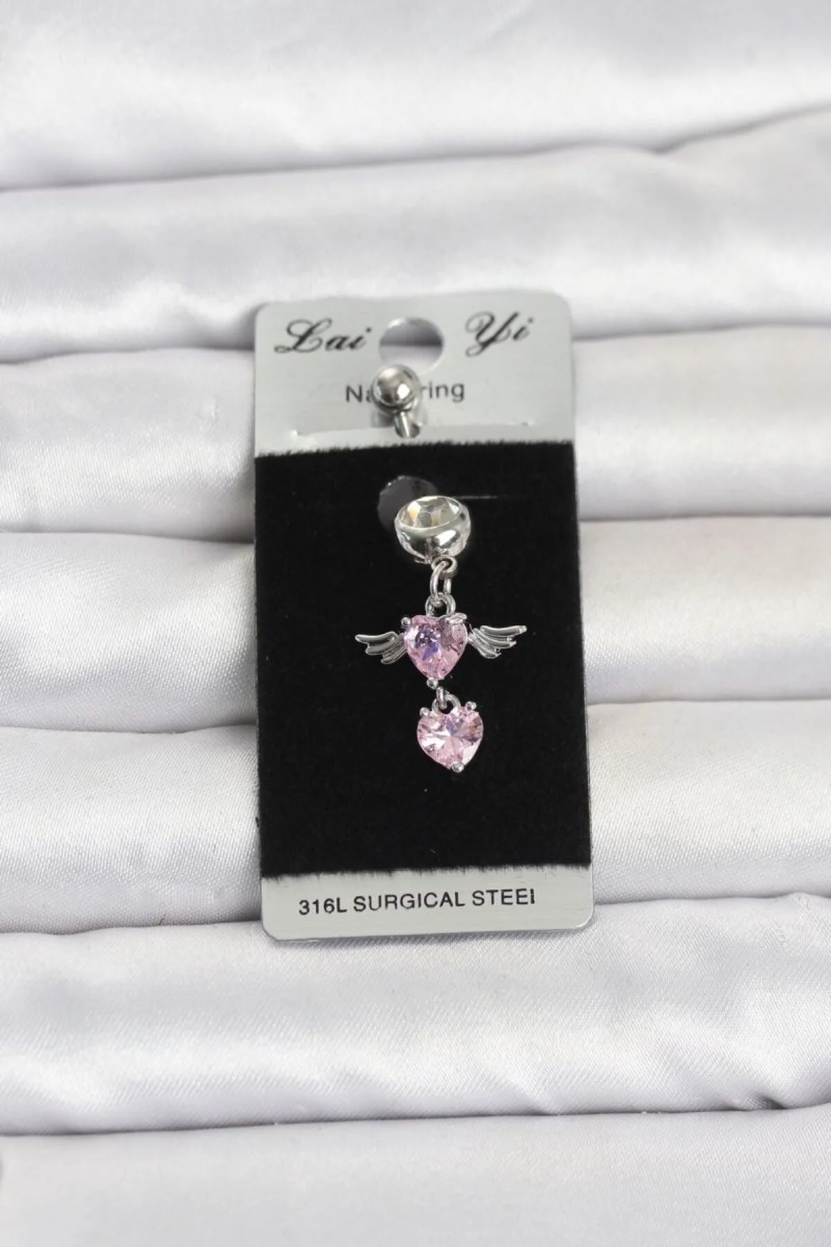 316L Cerrahi Çelik Pembe Zirkon Taşlı Kanat Model Göbek Piercing