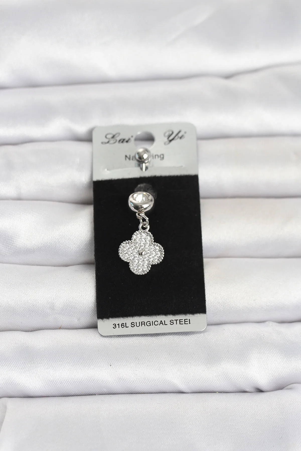 316L Cerrahi Çelik Sallantılı Yonca Model Göbek Piercing 5886 - GLST5105-6610