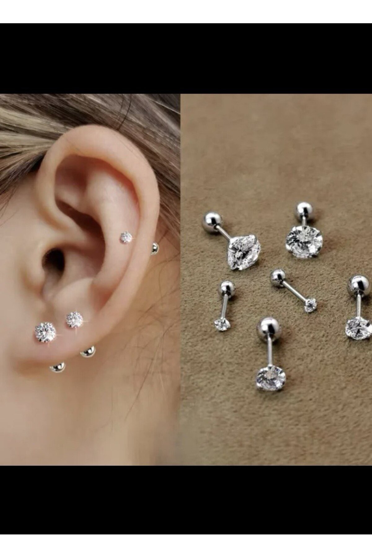 316l cerrahi zirkon tek taş tragus helix conch kıkırdak lobe uyumlu piercing