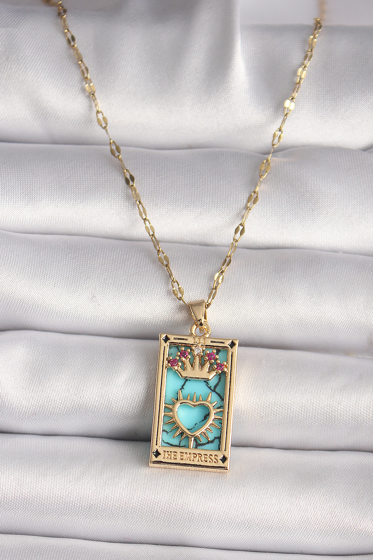 316L Gold Renk Pembe Zirkon Taşlı Taç Kalp Portre Model Kadın Kol
