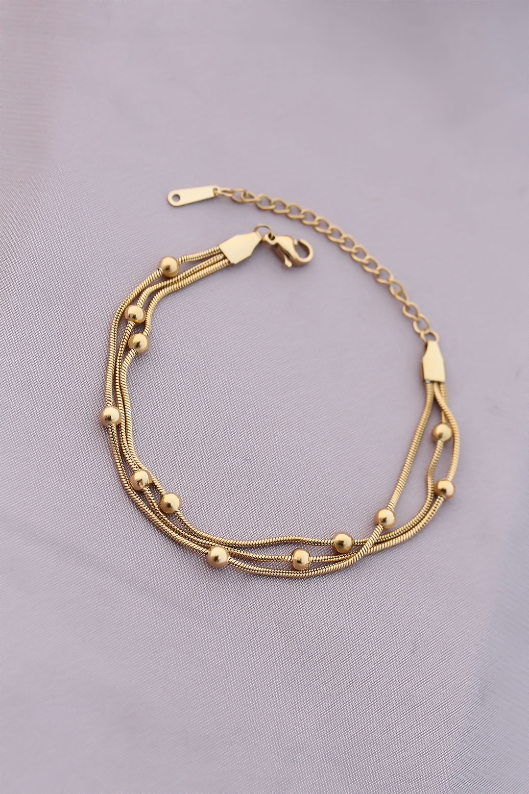 316L Kararmaz Çelik Gold Renk Top Zincirli Kadın Bileklik - TJ-BB