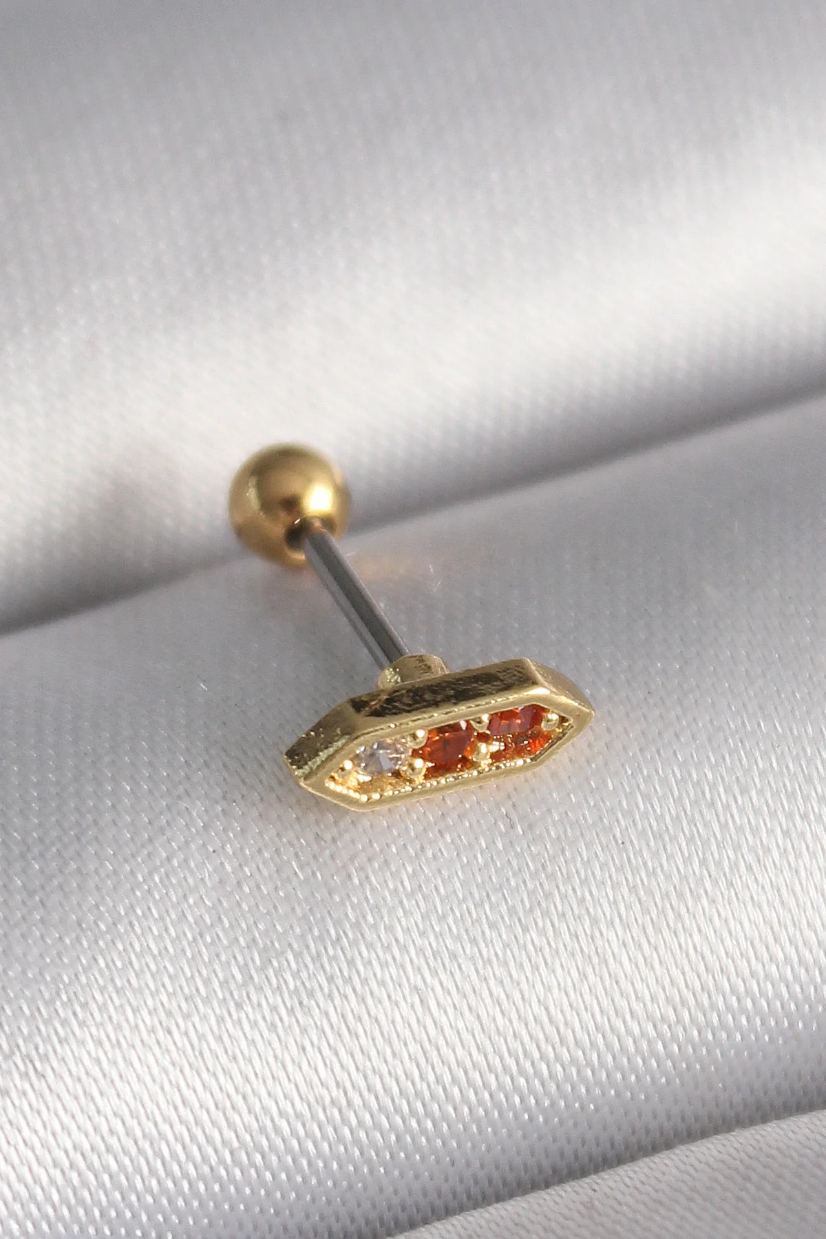 316L Paslanmaz Çelik Altın Mat Turuncu Zirkon Taşlı Tragus Piercing 5886
