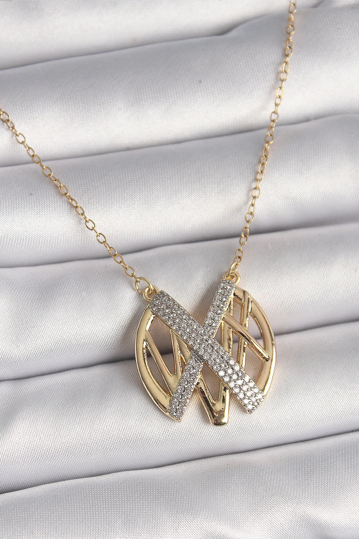 316L Paslanmaz Çelik Gold Renk Vintage Zirkon Kolye 5886