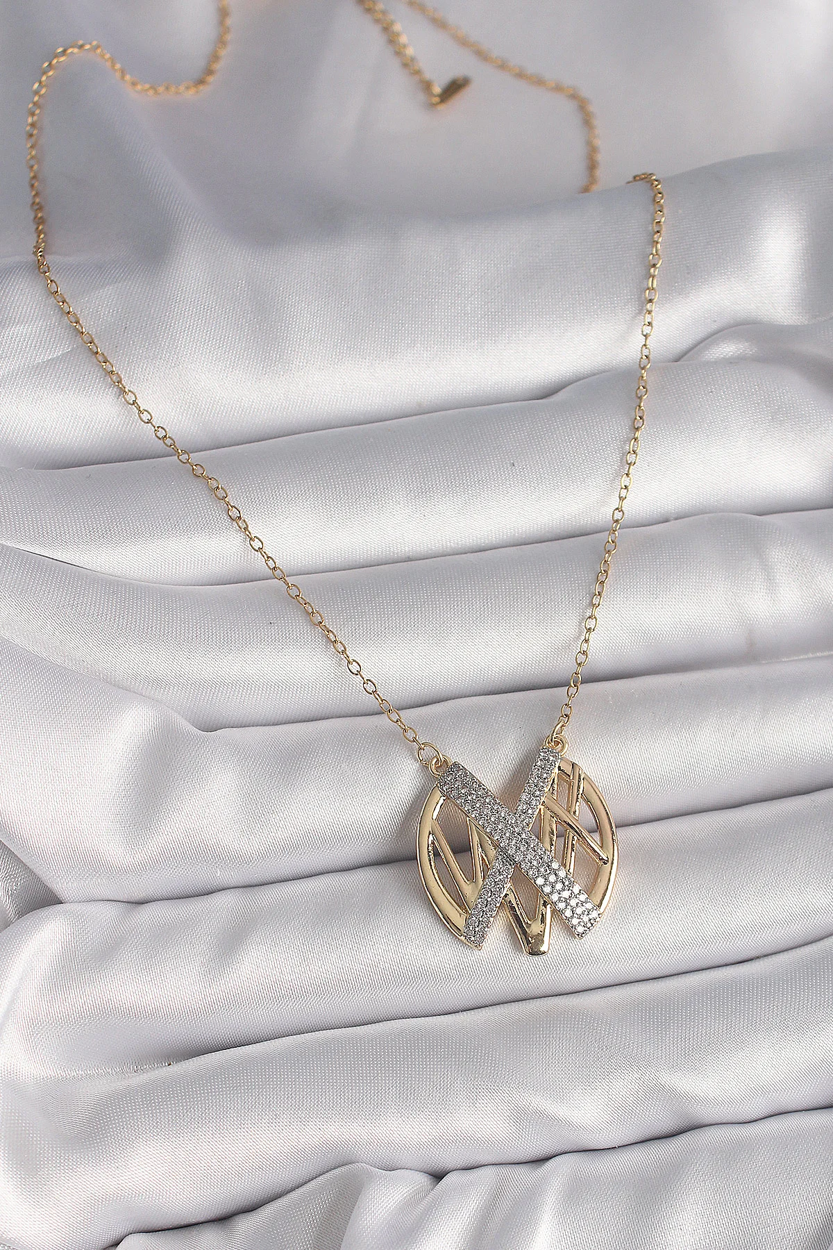 316L Paslanmaz Çelik Gold Renk Vintage Zirkon Kolye 5886
