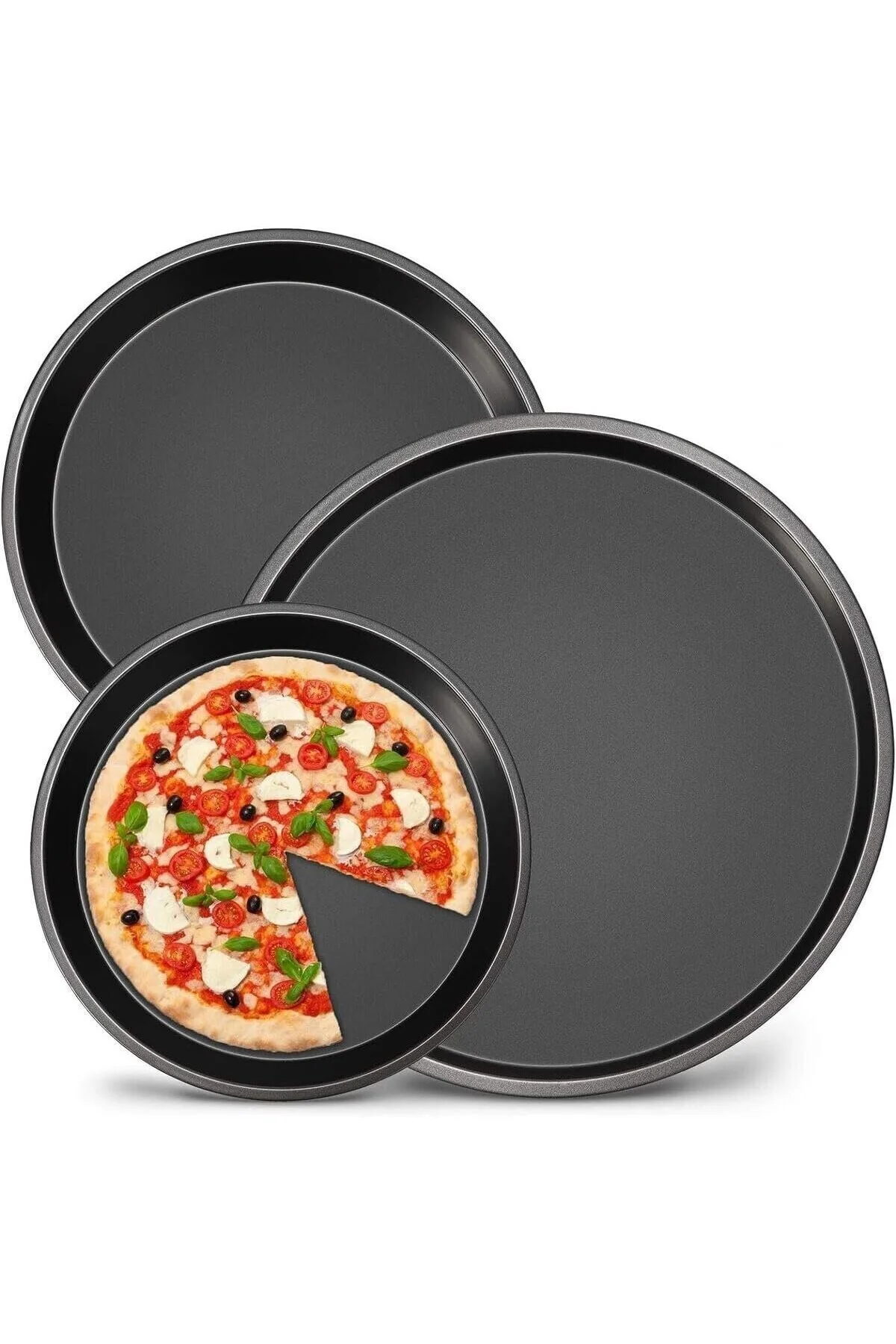 32-34-36 Cm 3'Lü Emaye Yuvarlak Pizza Fırın Tepsi Seti Siyah 32 X