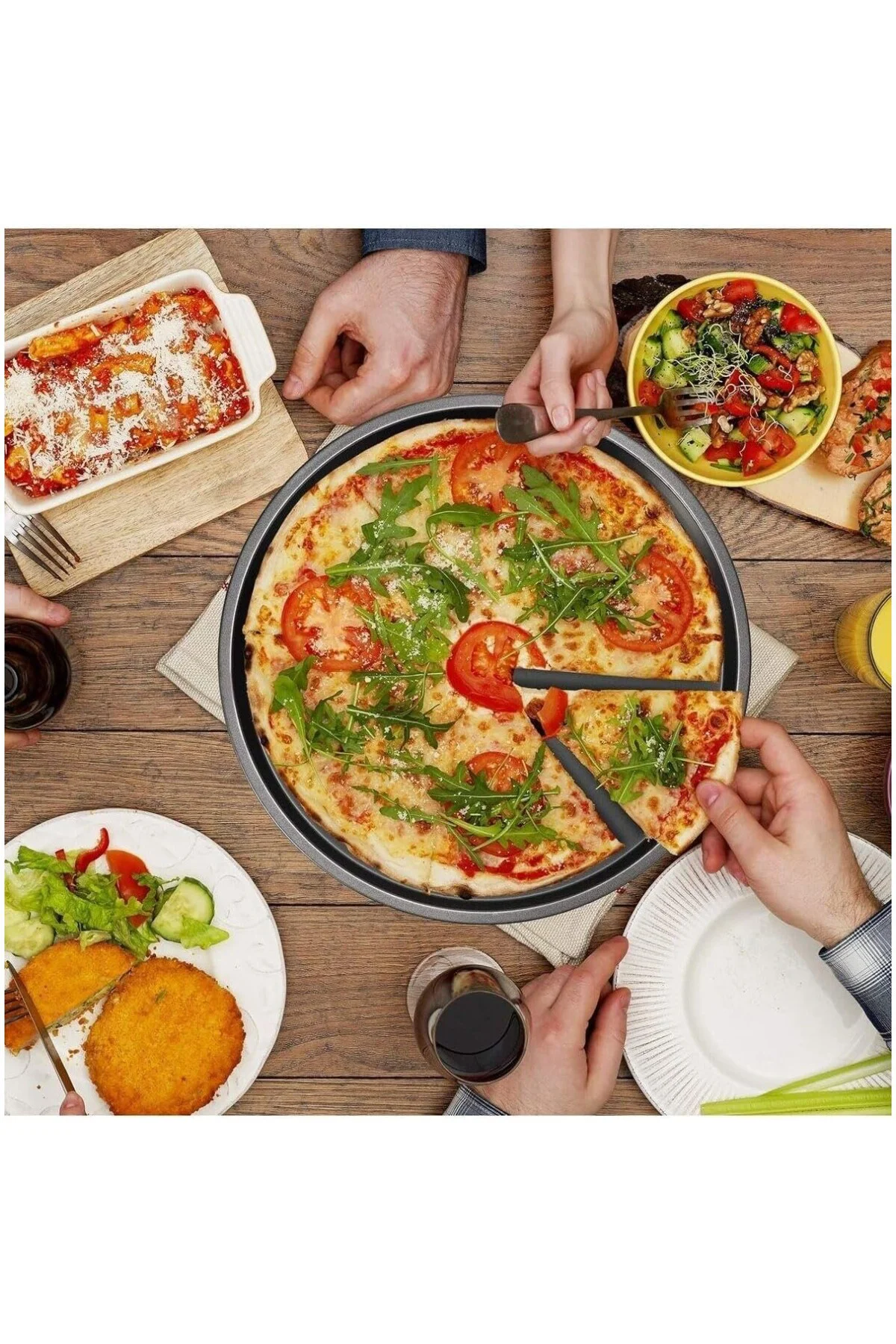 32-34-36 Cm 3'Lü Emaye Yuvarlak Pizza Fırın Tepsi Seti Siyah 32 X