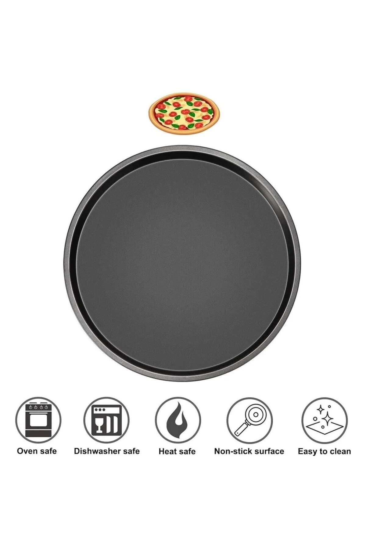 32-34-36 Cm 3'Lü Emaye Yuvarlak Pizza Fırın Tepsi Seti Siyah 32 X
