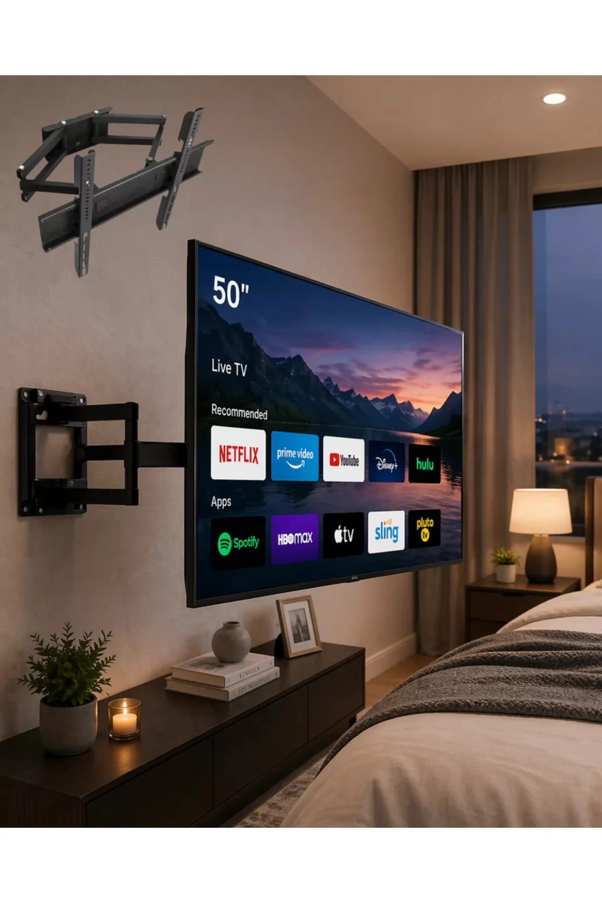 32 55 İnç TV Askı Aparatı Hareketli Duvar Askısı Döner Televizyon Tutucu