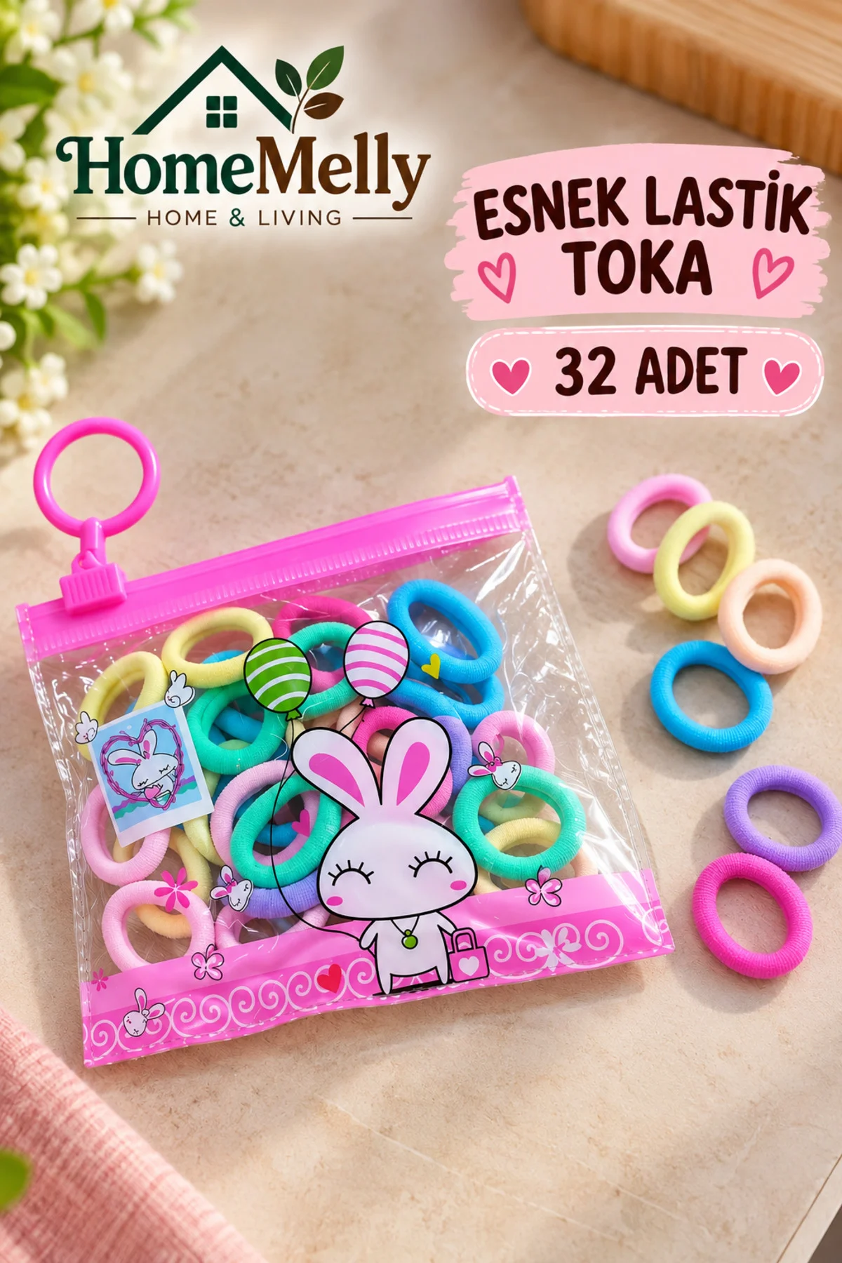 32 Adet Renkli Lastik Toka, Çantalı Model Saç Lastiği Toka Seti 32 Adet Renkli Lastik Toka, Çantalı Model Saç Lastiği Toka Seti