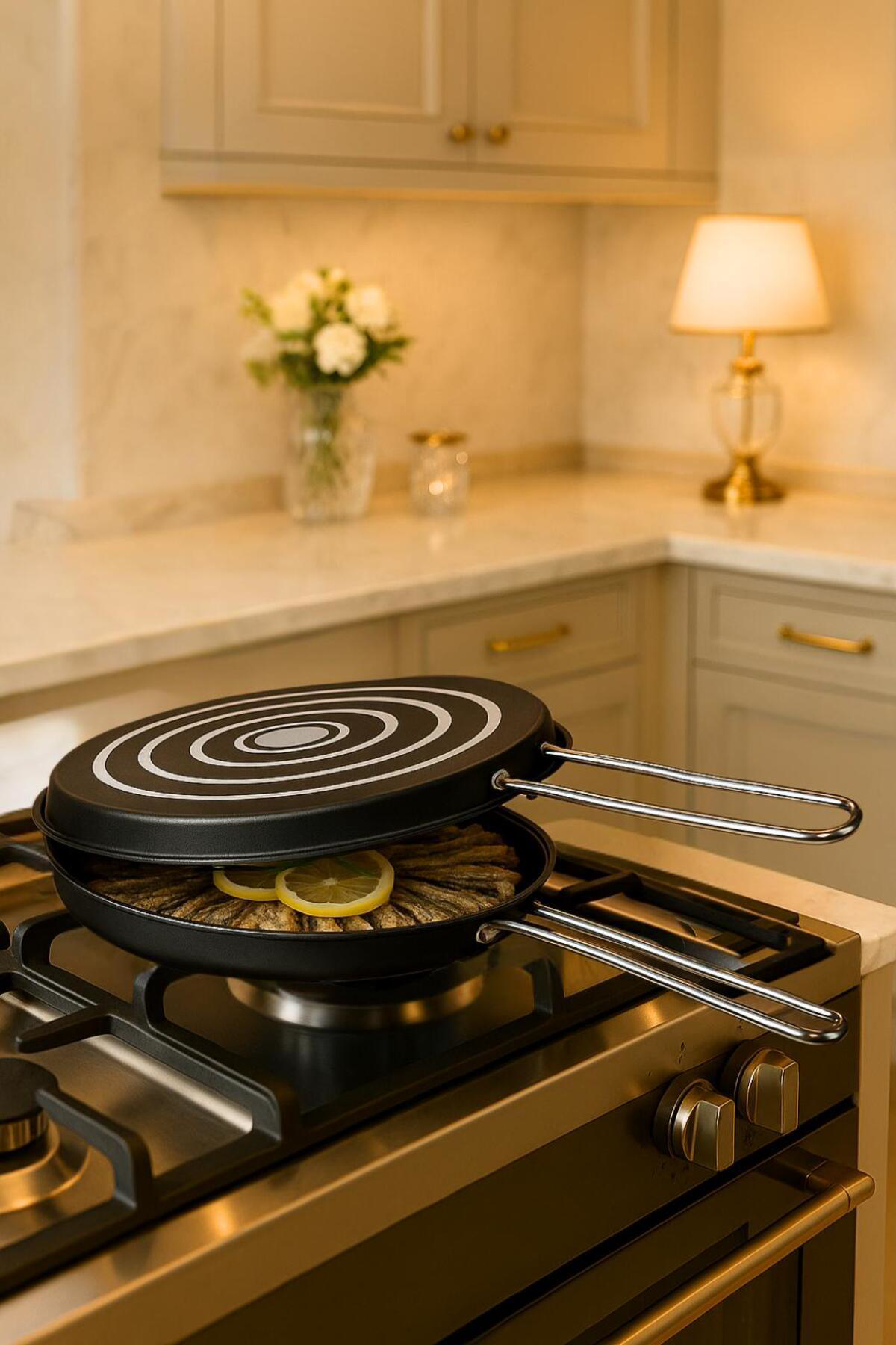 32 cm Balık Tavası Çift Taraflı Balık Pişirme Tavası Isıya Dayanı