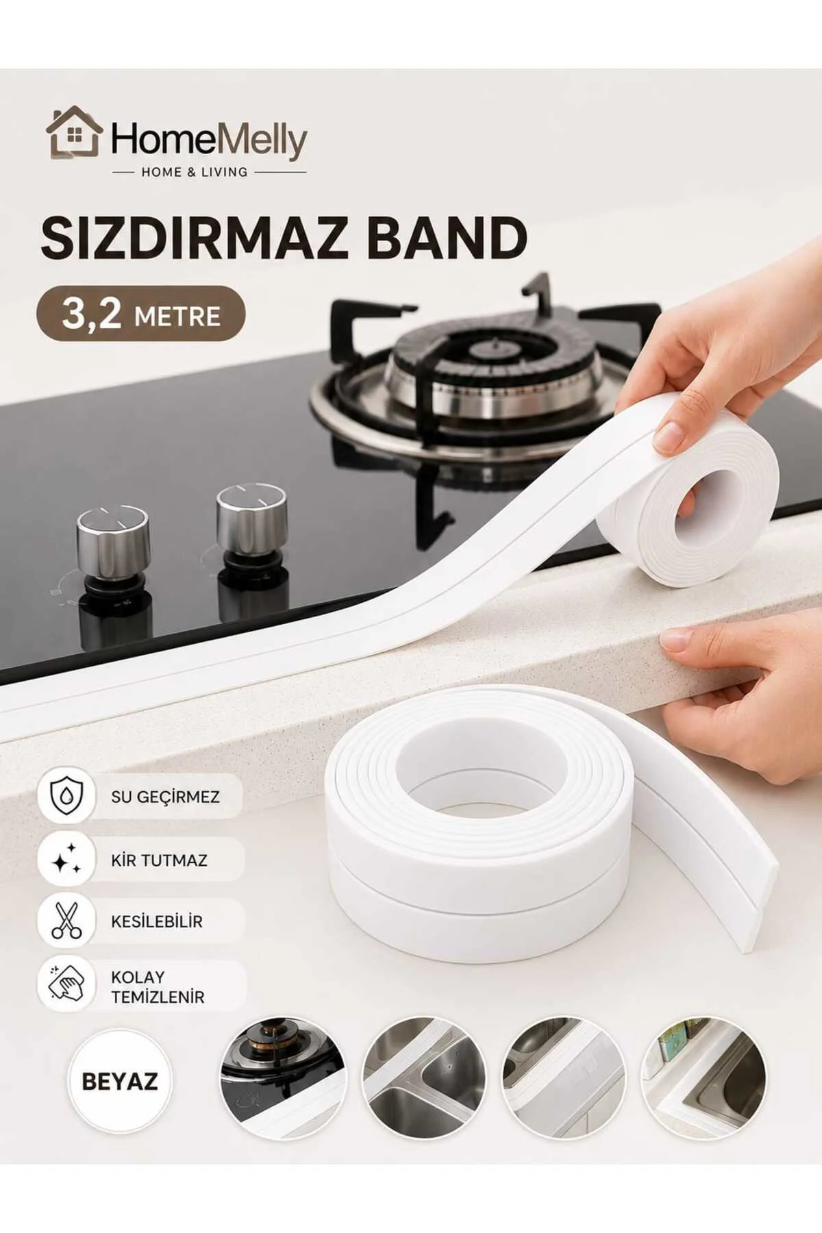 3,2 Metre Su Geçirmez Kendinden Yapışkanlı Lavabo Küvet Kenar Bandı – Sızdırmaz Banyo Bandı