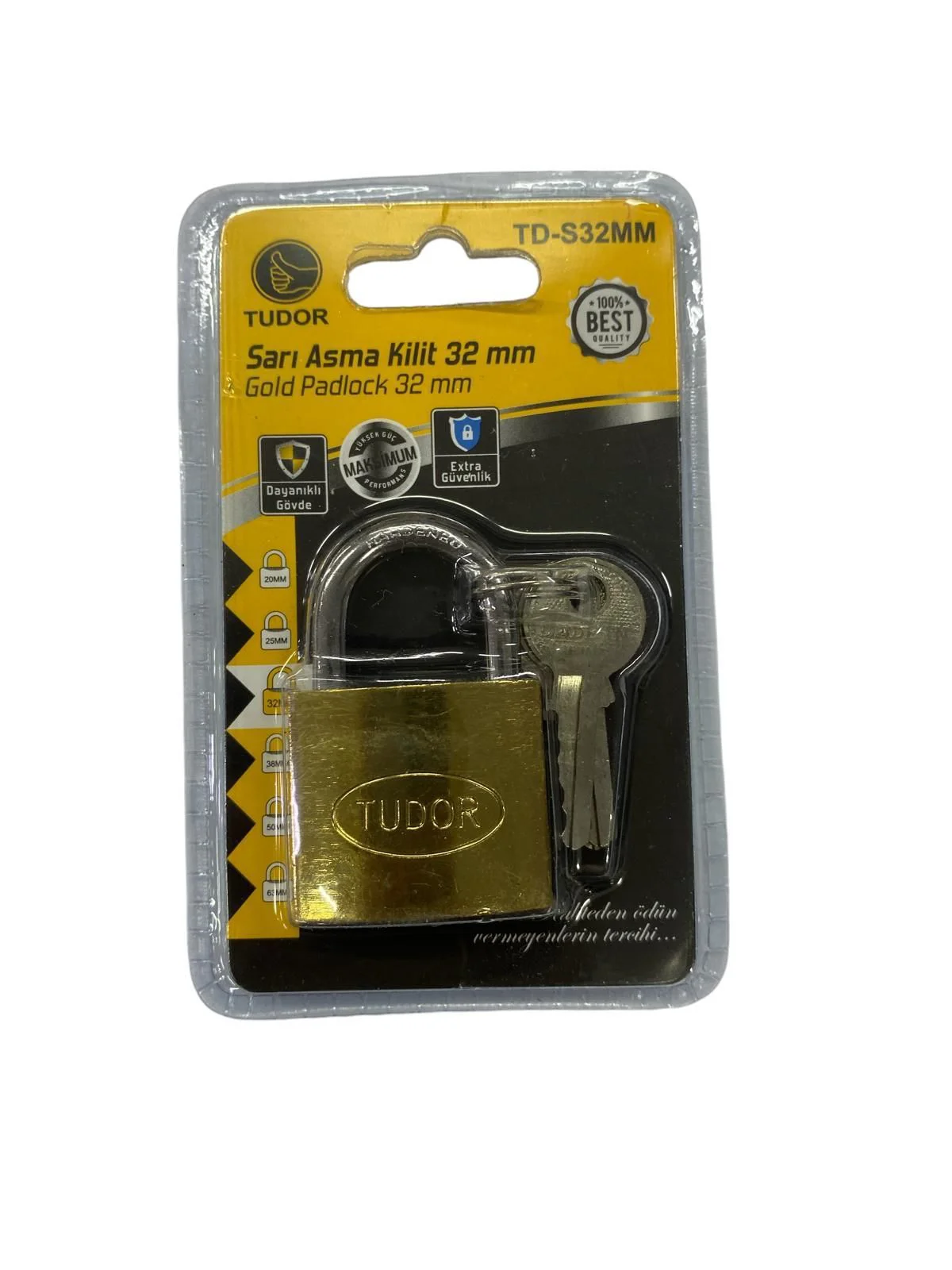 32 mm Sarı Asma Kilit - Dayanıklı Güvenlik Kilidi